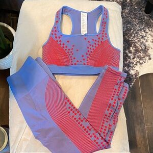Fabletics Blue and Red Striped Activewear Top